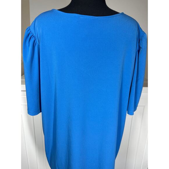 Susan Graver Liquid Knit Short Sleeve Blouse Top Solid Blue Sz 2X Casual Office - Picture 7 of 11